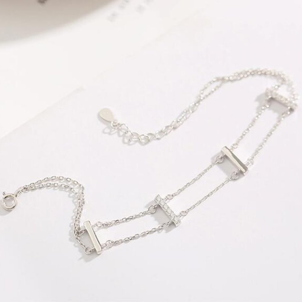 NEW 925 Sterling Silver Diamond Bar Bracelet - Picture 4 of 10